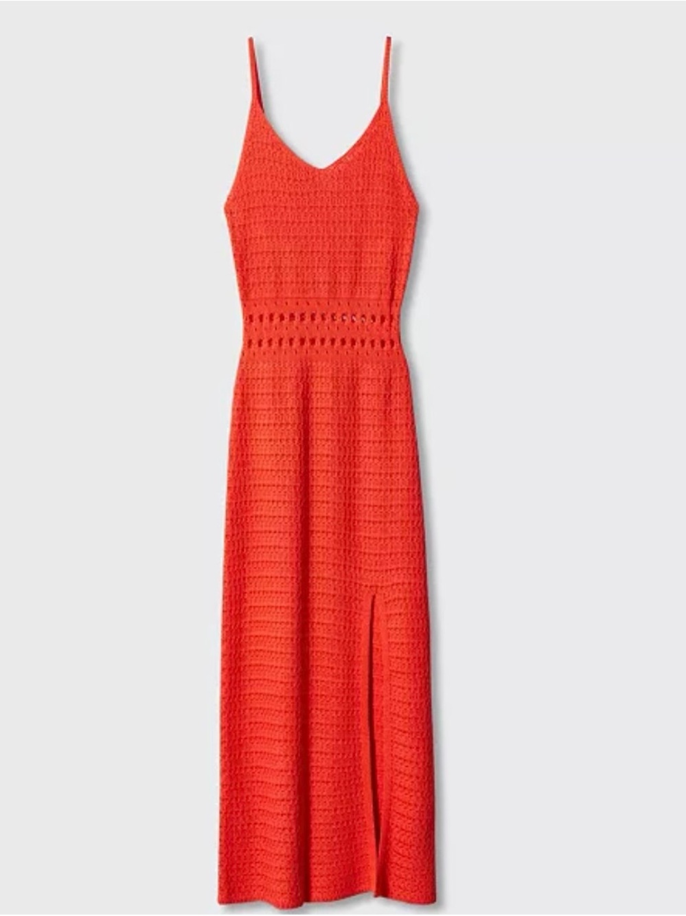 Mango Coral Crochet Midi Dress with Spaghetti Straps